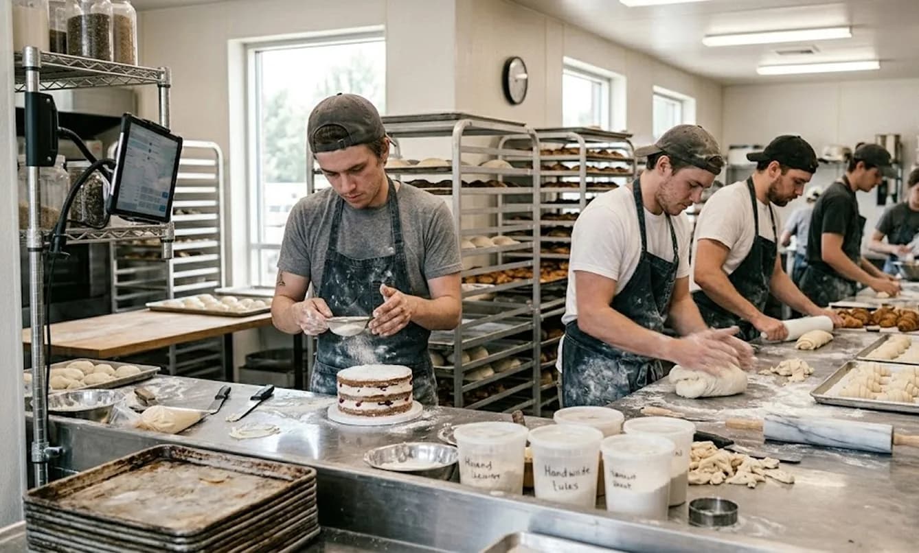 Touch POS with product-group buttons for bakery and pastry shop